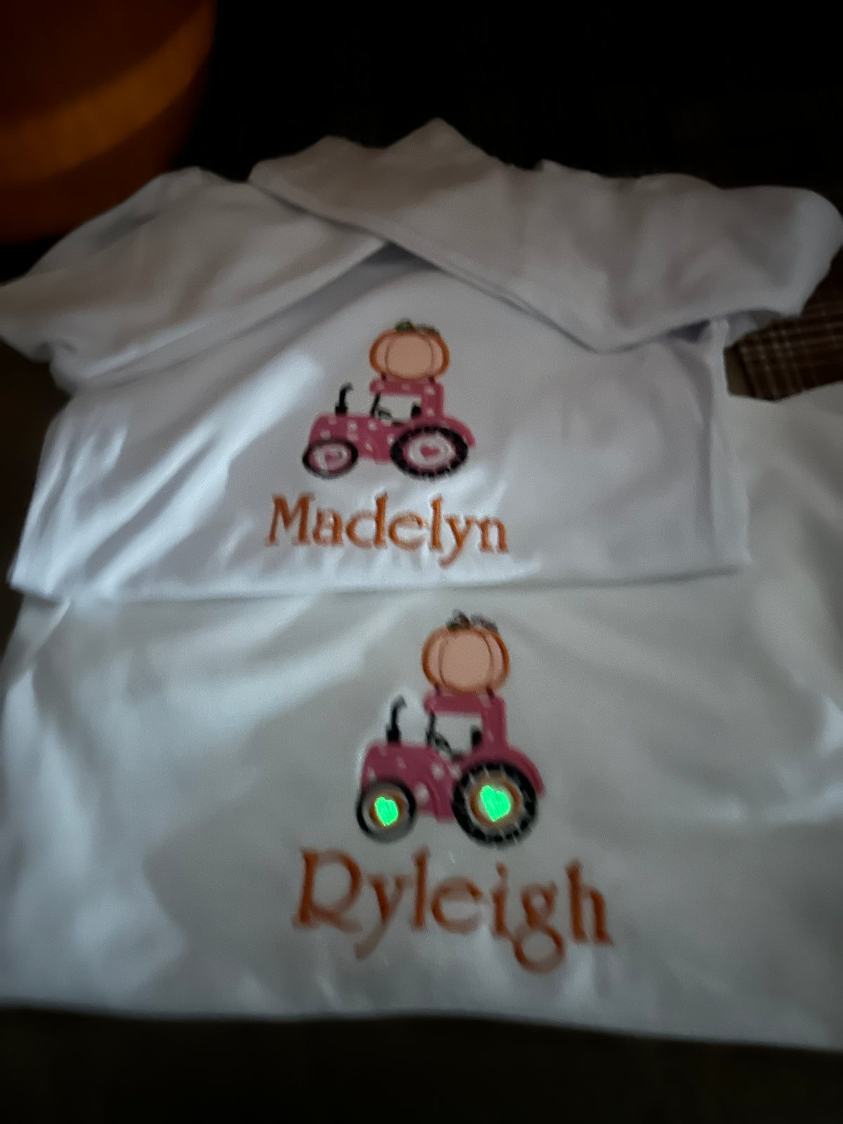 Girls’ Tractor & Pumpkin Appliqué Ruffle Shirt | Personalized Fall Tee