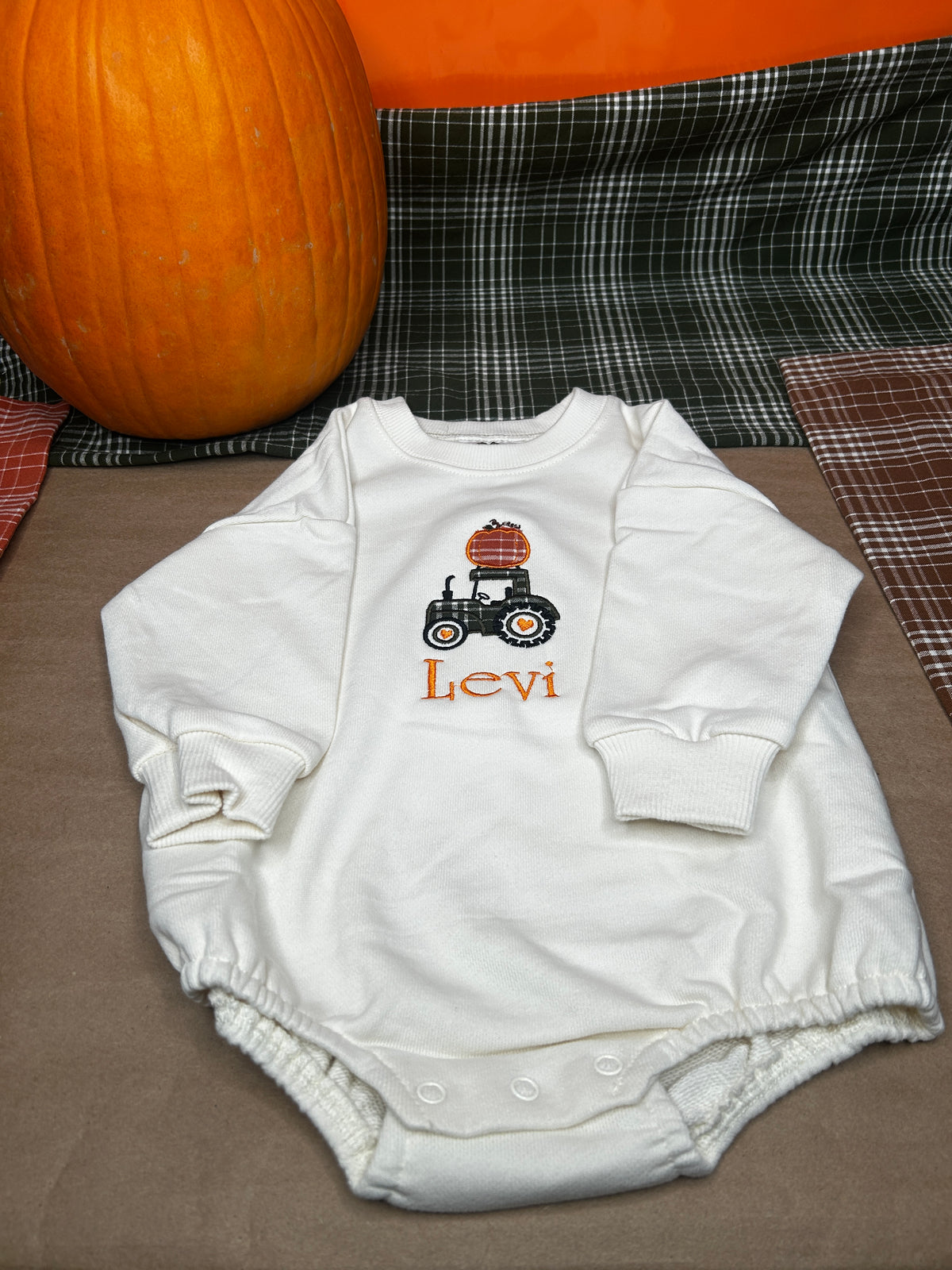 Tractor & Pumpkin Appliqué Bubble Romper | Infant & Toddler