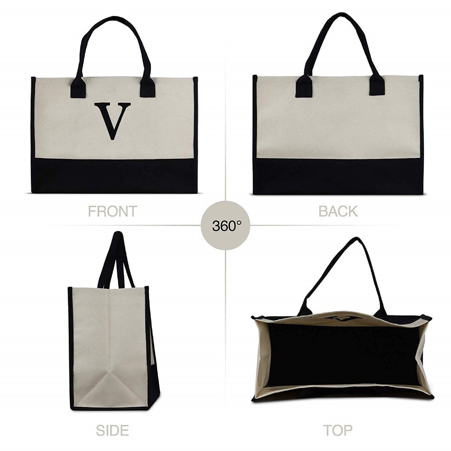 Cute tote bag Monogram Tote Bag with Initial 100% Cotton Canvas and a Chic Personalized Monogram, Beach Bag, Bridesmaid Bag Black